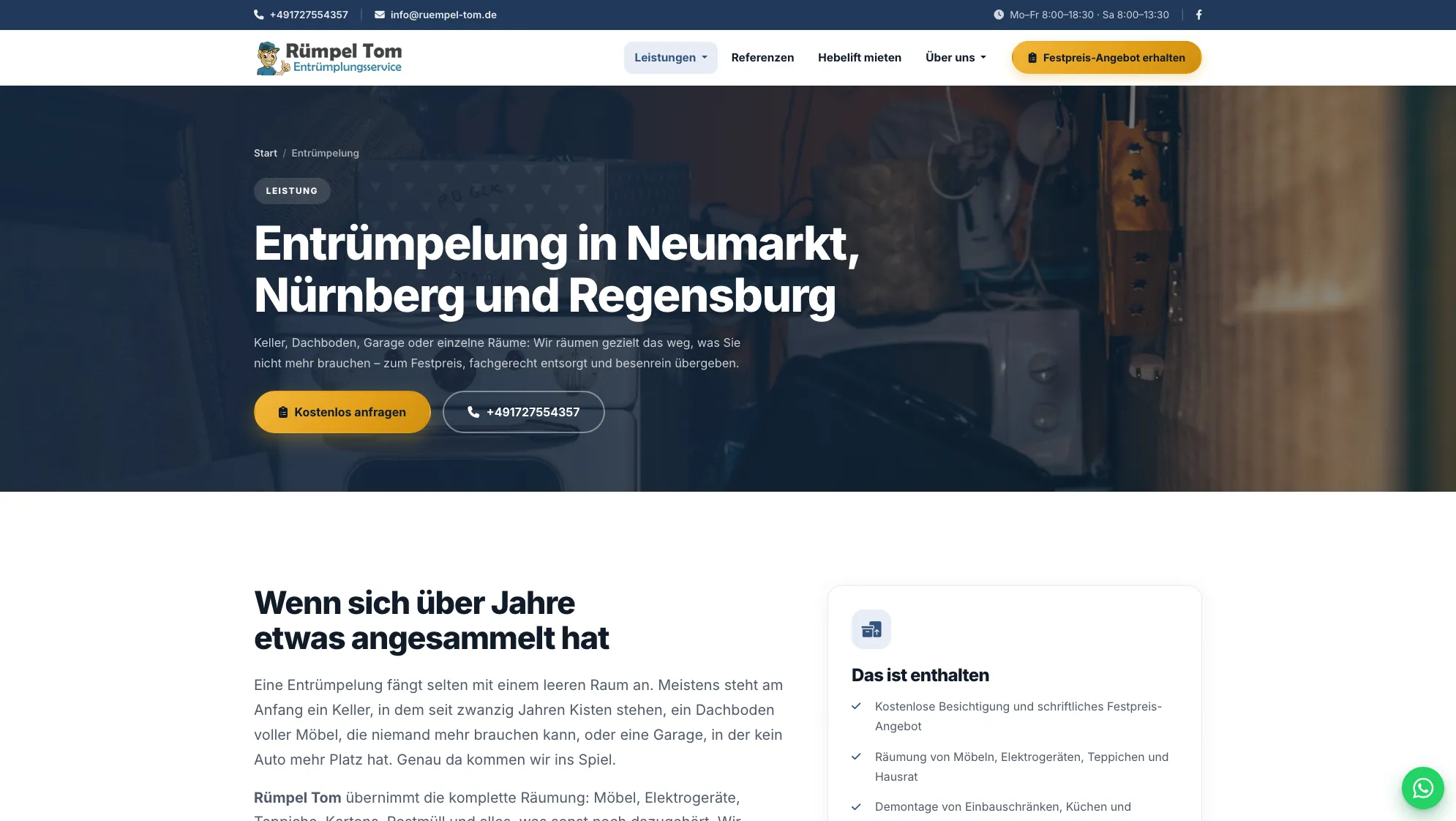 Startseite von ruempel-tom.de – Rümpel Tom – Relaunch für einen Entrümpelungsbetrieb