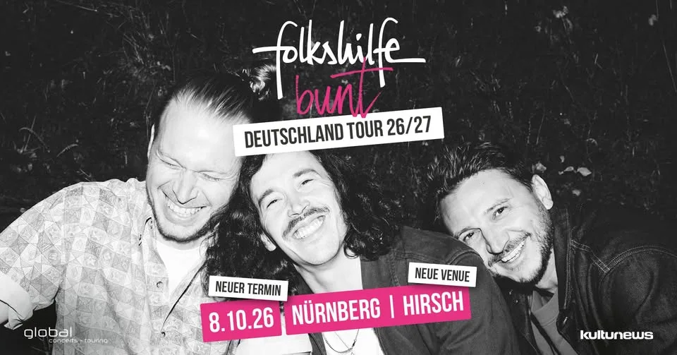 Veranstaltungsflyer: folkshilfe | bunt Deutschlandtour 26/27 | Nürnberg 2026