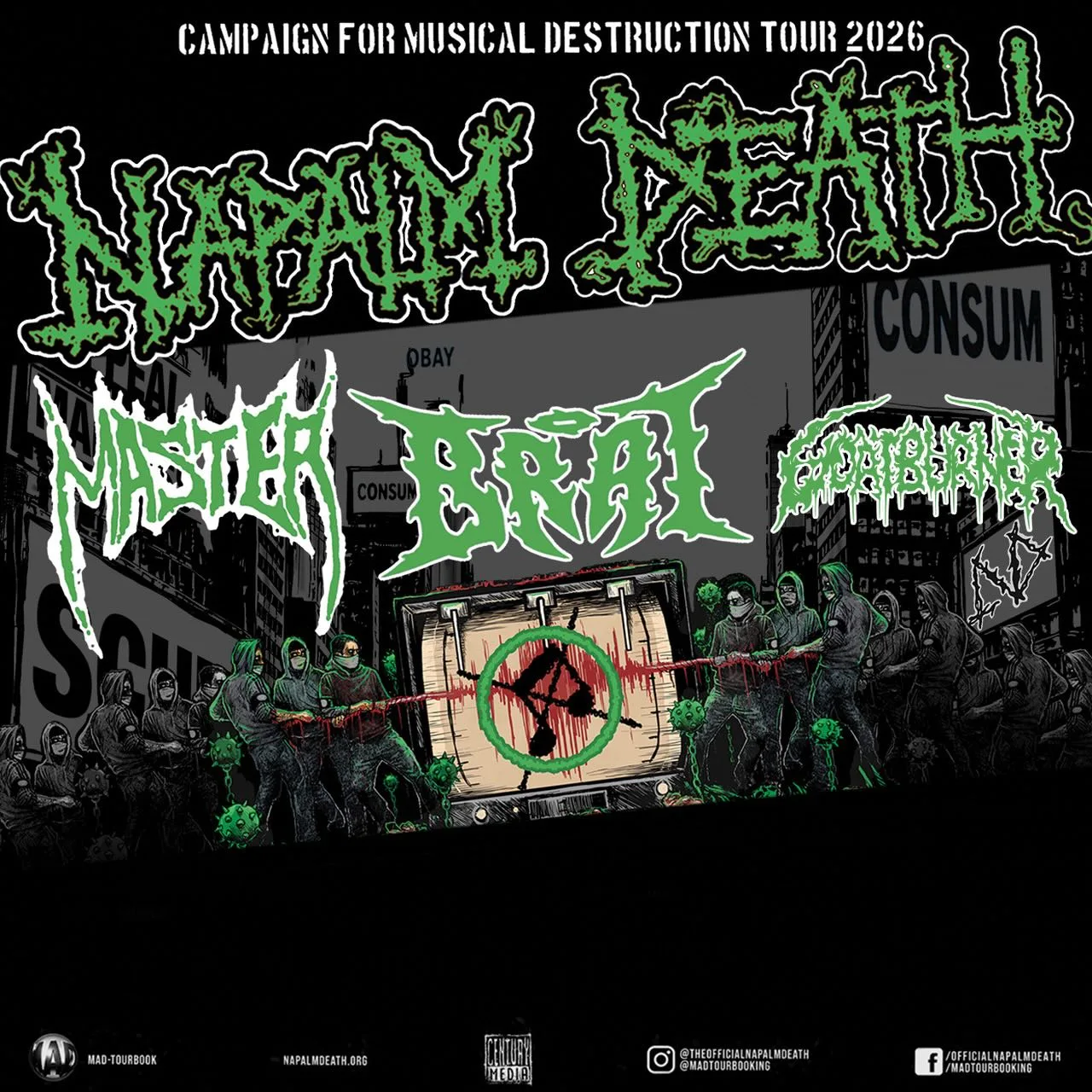Veranstaltungsflyer: NAPALM DEATH CAMPAIGN FOR MUSICAL DESTRUCTION